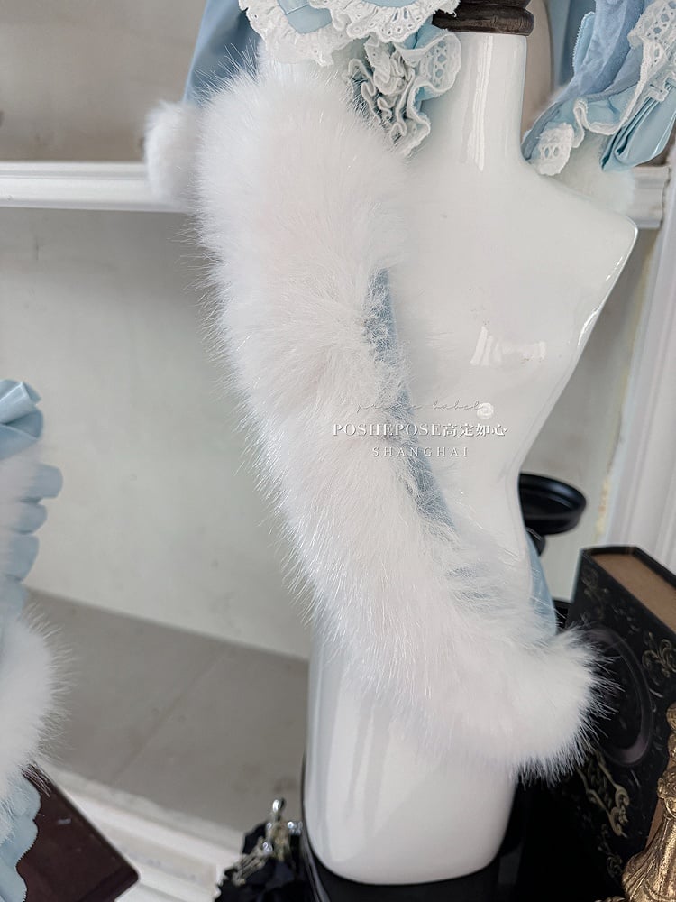 Blue Bunny Ears Bowknot Bodice Layered Skirt Boning Dress + Cropped Cape Top Set