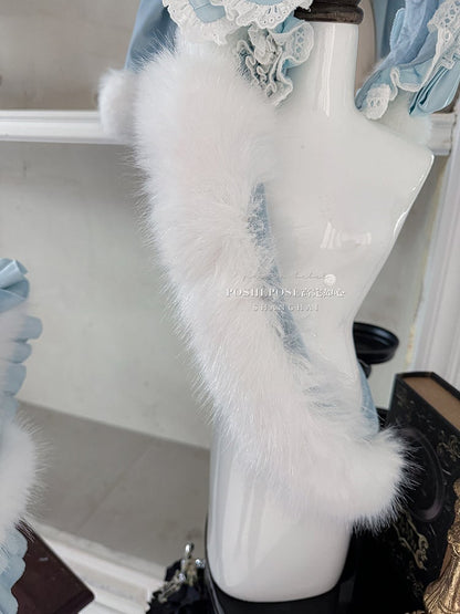 Blue Bunny Ears Bowknot Bodice Layered Skirt Boning Dress + Cropped Cape Top Set