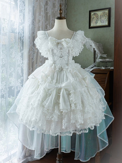 Pattern Layered Bow Lolita Accents White Musical Note Dress Lace and with