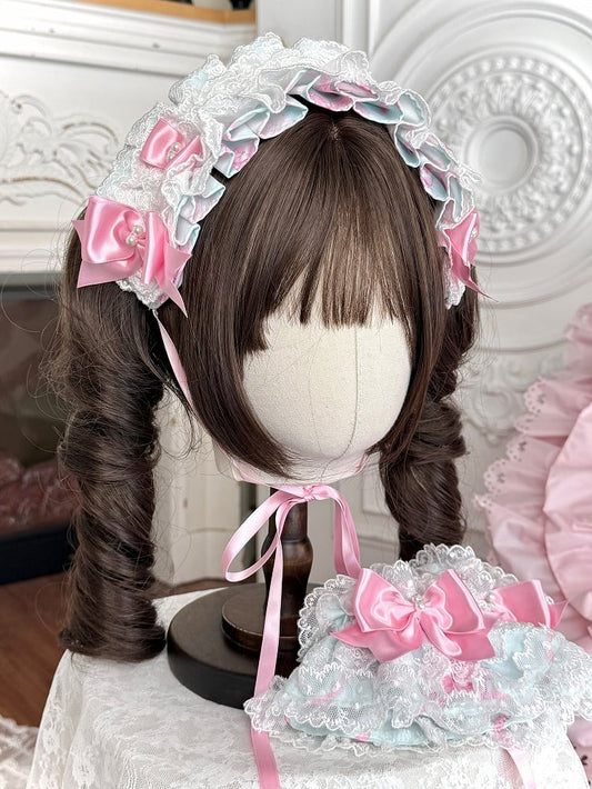 Mint Green/White Rose Ruffled Lolita Hairband - TaTaTa