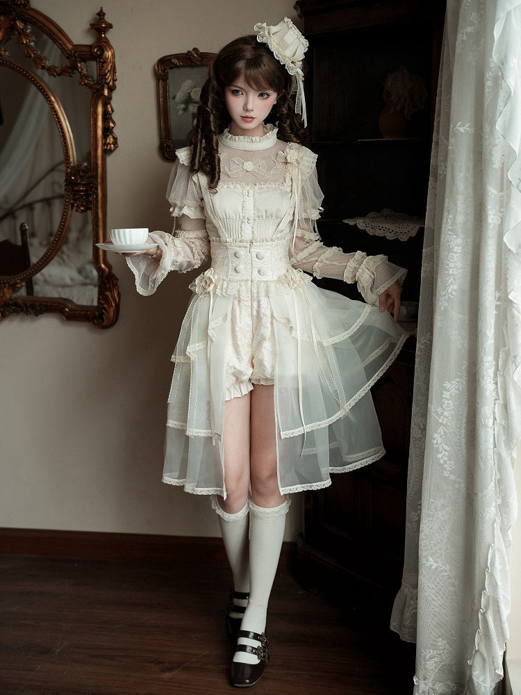 with High Detachable Straps Waist Beige Shoulder Lolita Bloomer Shorts Ouji
