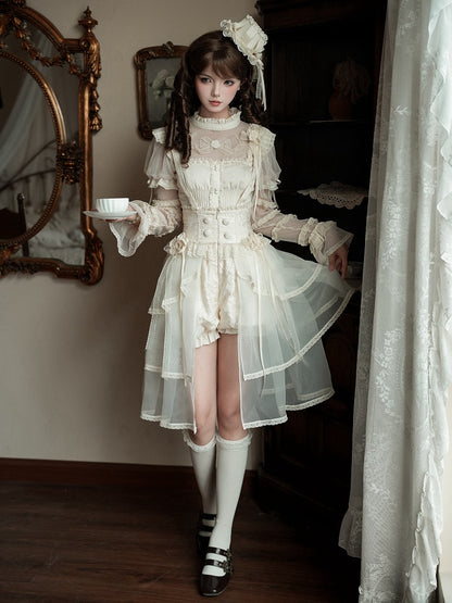 with High Detachable Straps Waist Beige Shoulder Lolita Bloomer Shorts Ouji
