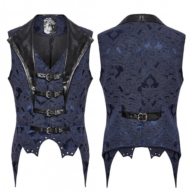 Men's Jacquard Black Blue Gothic Lapel Vest