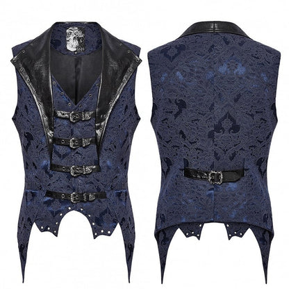 Men's Jacquard Black Blue Gothic Lapel Vest