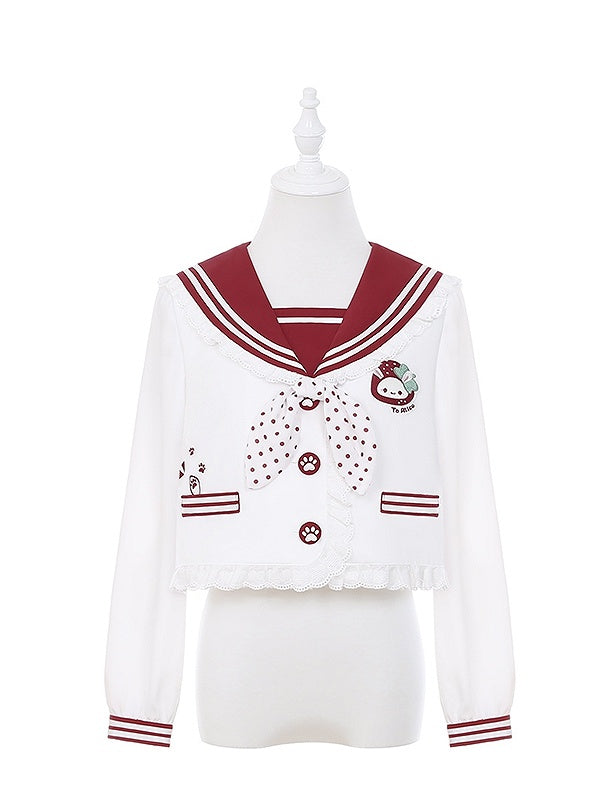 Pink/Wine Ruffled Sailor Collar Bunny Ears Design Back Red JK Uniform Top Light