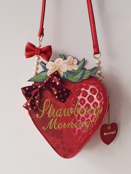 Floral Strawberry Strap PU Adjustable with Bag Accents