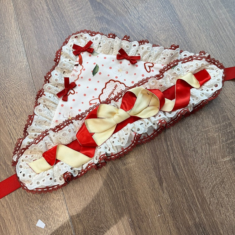 Yellow Red Bow Lolita Headscarf with Polka Dot Motif - A small milk candy