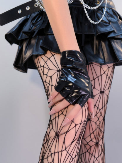 サイバーパンクゴシック ブラック/シルバー フィンガーレスグローブ