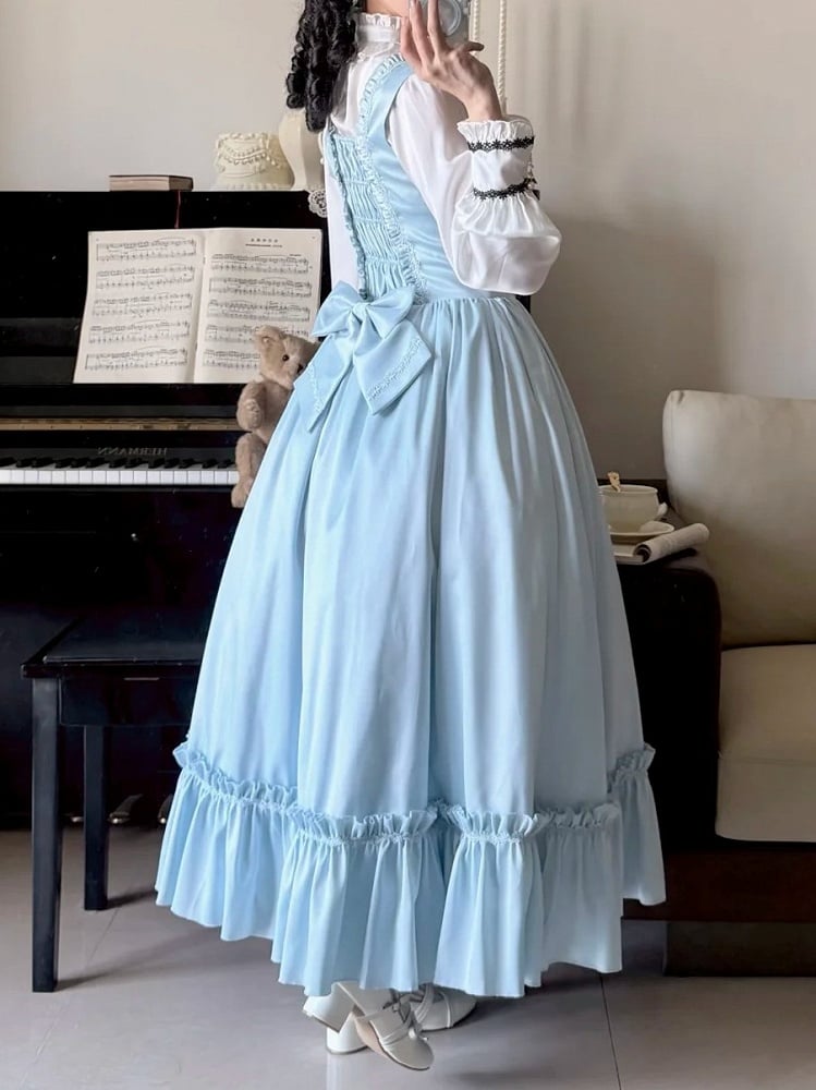 Light Blue Satin Basque Waist Under Bust Elegant Lolita JSK - Alice in Wonderland Lolita