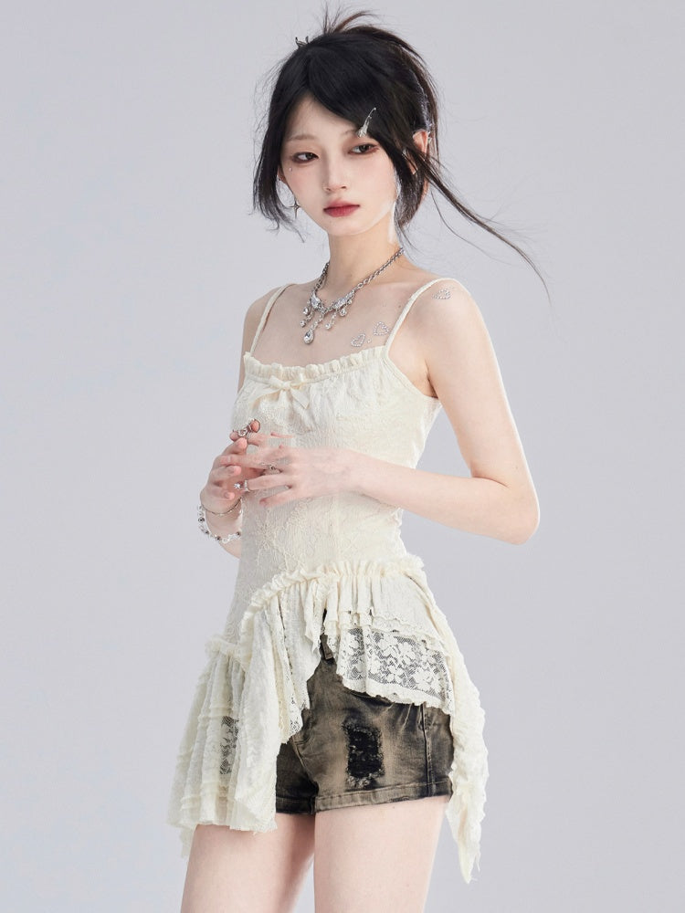 Glamorous Denim Shorts Taille Kreuz Nieten Distressed Schwarz Niedrig