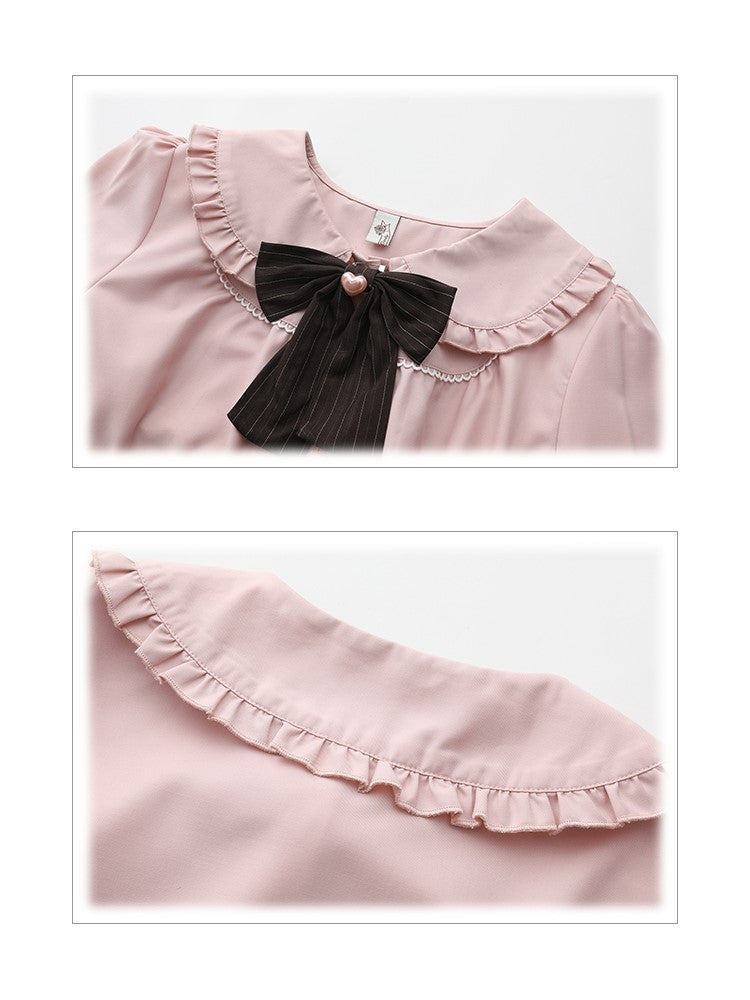 with Ruffle Pan Trim Button Size Collar Plus Pink Blouse Heart Peter
