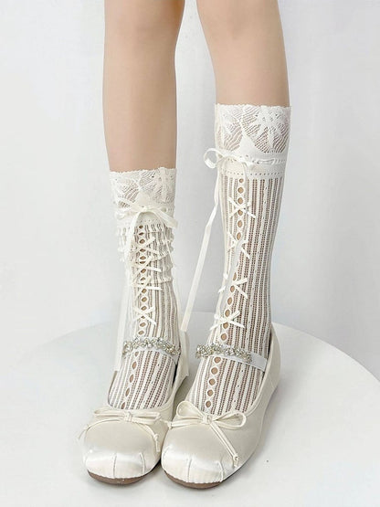 Sweet Colors: (3 Lolita White Socks Bow Calf Style