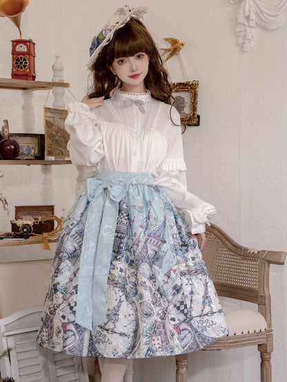 Theme Lolita Skirt Sweet Alice Blue Wonderland in Print