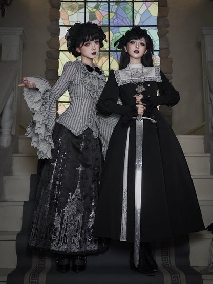 Neckline + White Black Embroidered Dress Gothic Print Square Collar Lolita