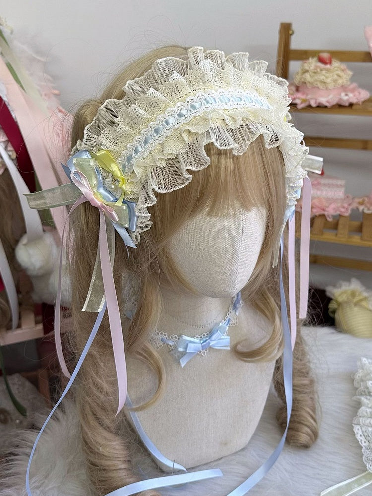 with Candy Lolita and Hairband Bead Lace Bow Accents Sweet Pastel