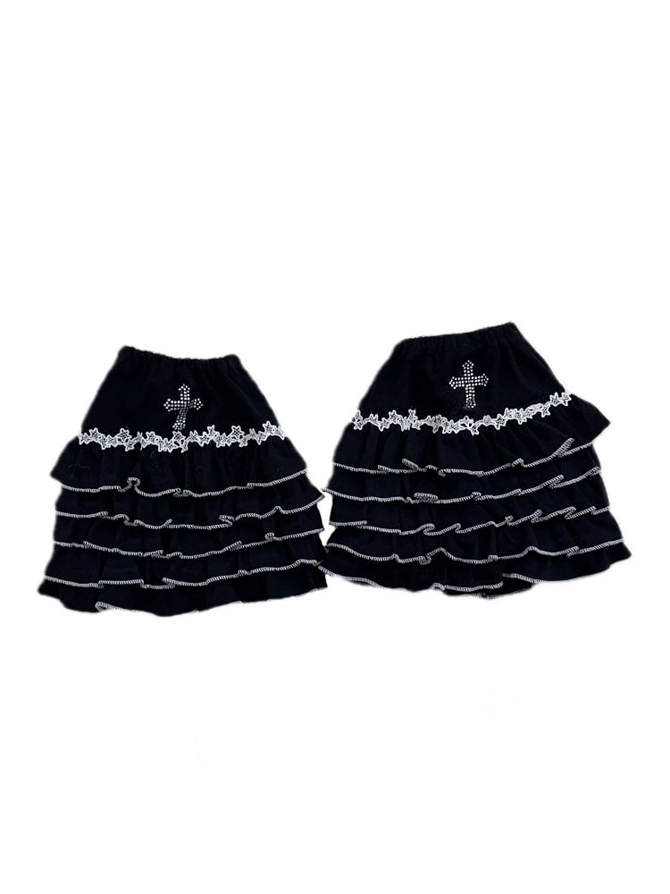 Gothic Ruffled Cross Layered Embellishments with Warmers Leg