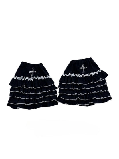 Gothic Ruffled Cross Layered Embellishments with Warmers Leg