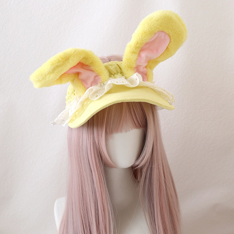 Lace / Visor Ctue White Yellow Bunny Creamy Trim Cap Ears