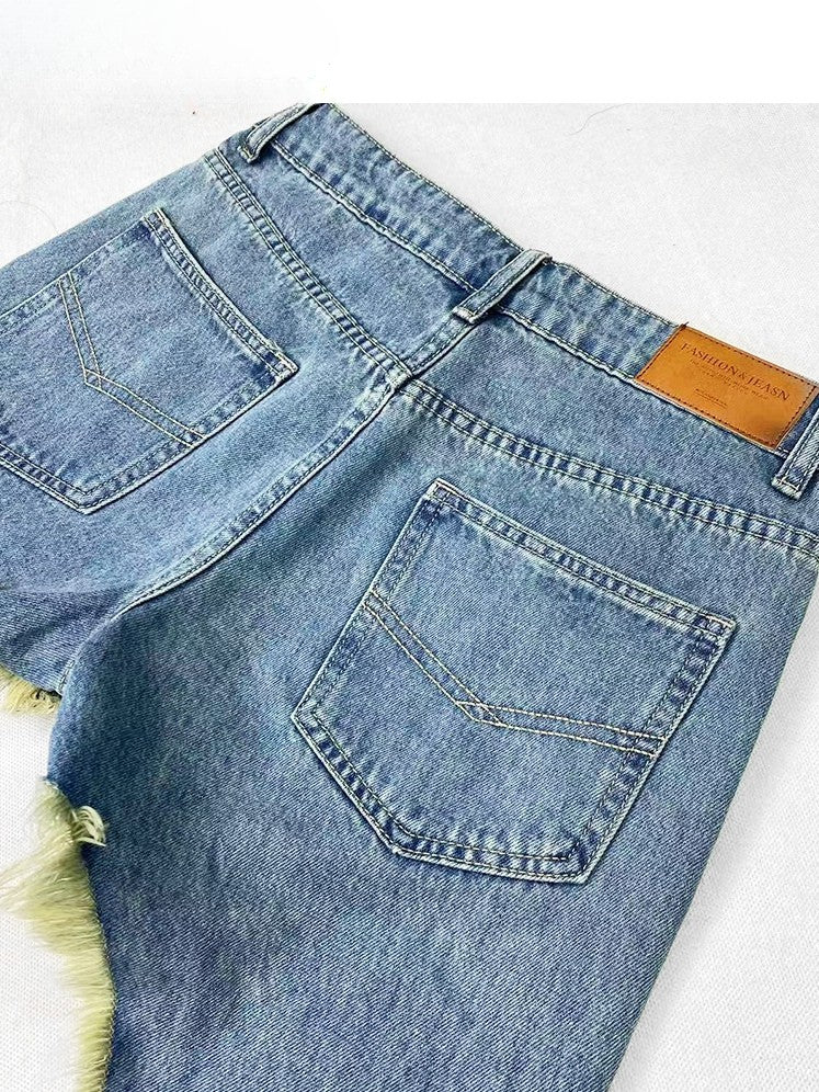 Y2K Asymmetrische Shorts Saum Blau Denim