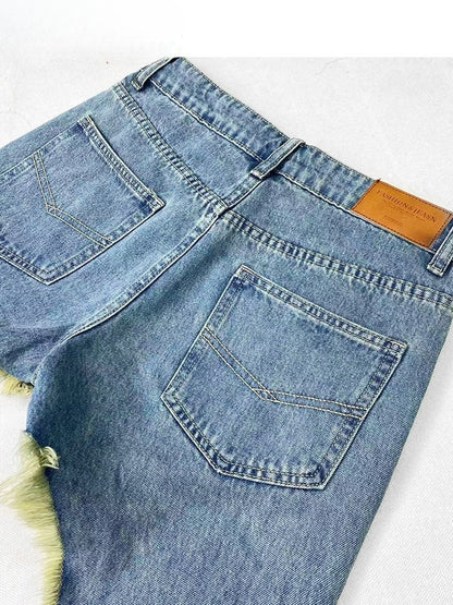 Y2K Asymmetrische Shorts Saum Blau Denim