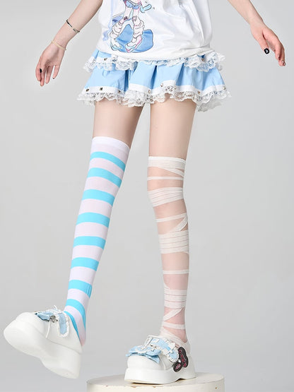 Stockings Over Knee Bandage/Stripe Asymmetric Y2K