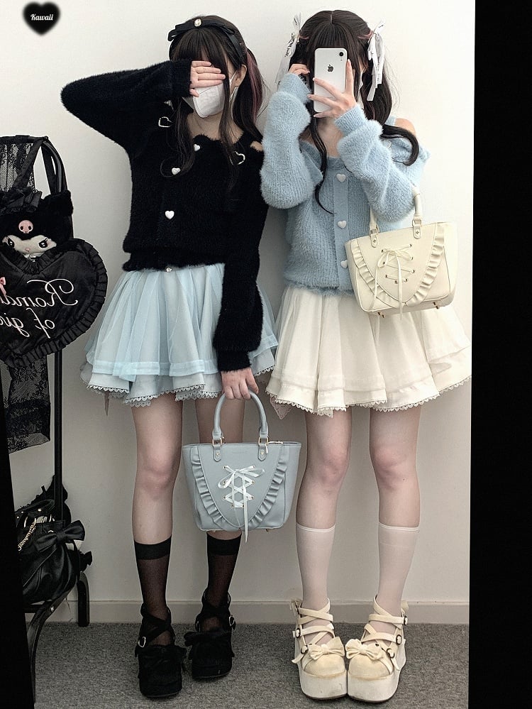 Pink Jirai Kei High-Waisted Tulle Skirt with Self-Tie Straps