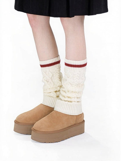 Knit Leg Warmers with Red Stripes - ModaSwings
