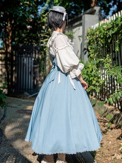 ダスティブルーのボーン入りハイウエストロングバージョン秋デイリーロリータスカート