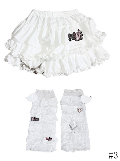 Elastic and Ruffle with Bubble White Tiered Waistband Hem Skirt