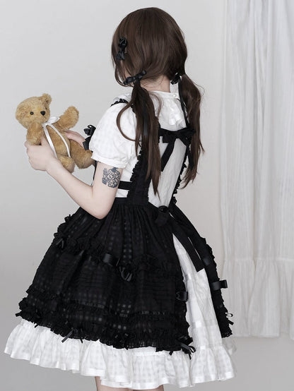 Dark Checkered Multi-Tier Bow Lolita Jumperdress