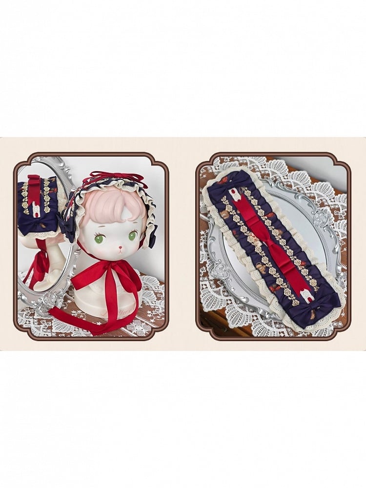 Dark Blue Red Bowknot Hairband Accessory - Stars Fall on the Foggy Island