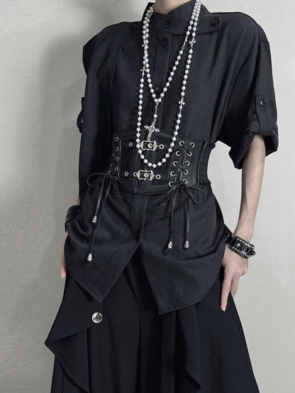 Details with Ribbon Shirt Corset Black Ouji Belt and Scarf Buckle Lolita