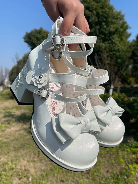 Shoes PU Rose Leather Silver-white in Bow High-heel Details with Decorative Elegant Lolita