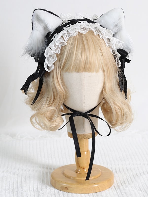 White Cat Detachable With Ears Lace Bowknot Sweet / Black Lolita Purple Hairband