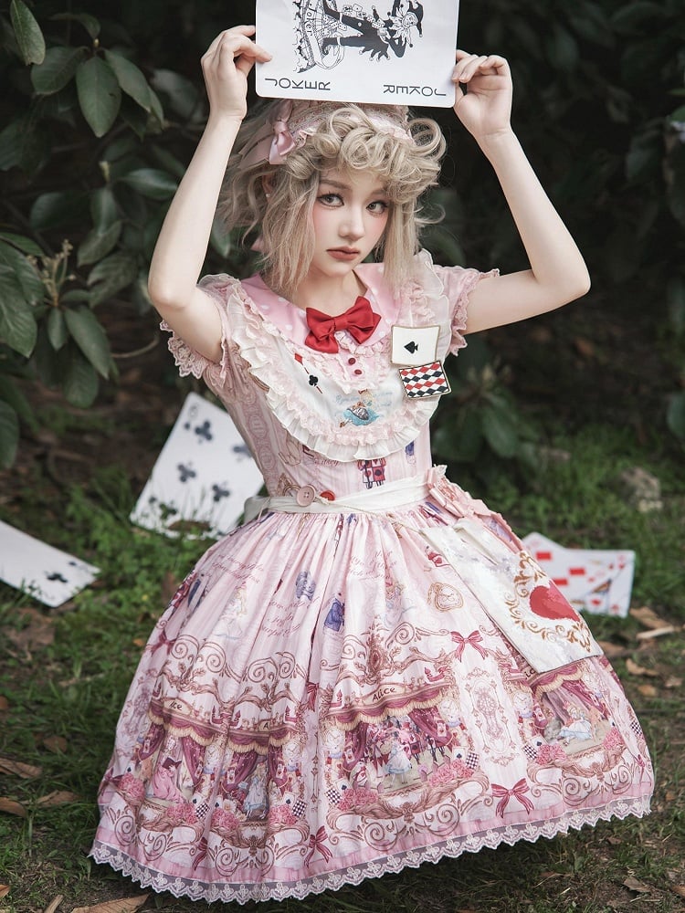 Rose Alice in Wonderland Theme Print Polka-dot Collar Sweet Gown - Forest Fairy Tales