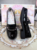 Slip-On Design, Sakura & Japanese Stitching PU Black Low/Mid Heels in Preppy Style