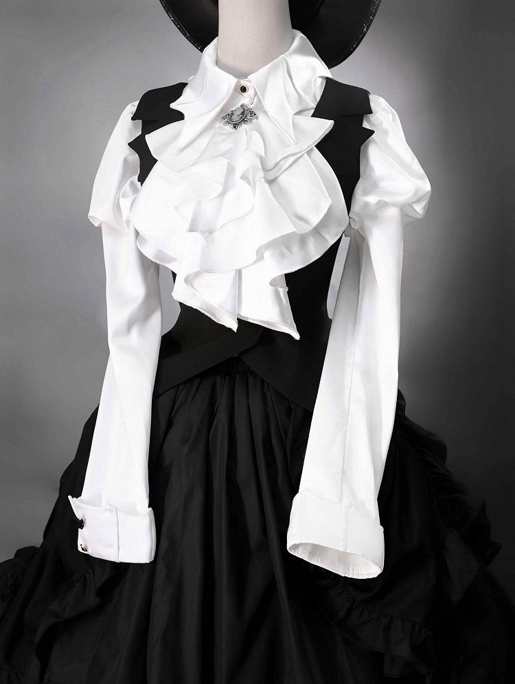 Black Waistcoat with Gothic Bat Wing Collar and Rear Lace-Up Detail - LAgreability