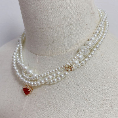 Rhinestone Layered Beaded Necklace - Cheese Cat
