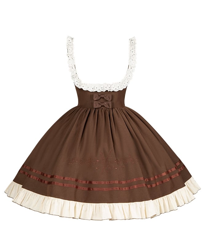 Lolita Dress Violin Boned Brown Version Under Short Classic Bust Waist with Embroidery