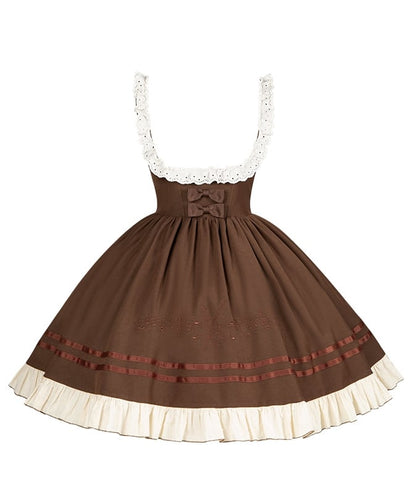 Lolita Dress Violin Boned Brown Version Under Short Classic Bust Waist with Embroidery