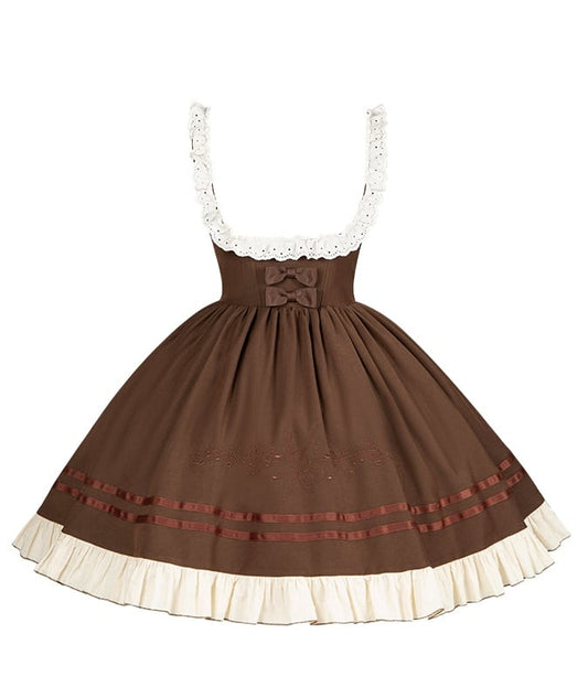 Lolita Dress Violin Boned Brown Version Under Short Classic Bust Waist with Embroidery