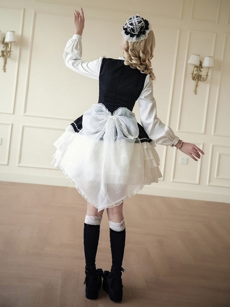 Tiered OP Black Classic Elegant White with Lolita Ruffles