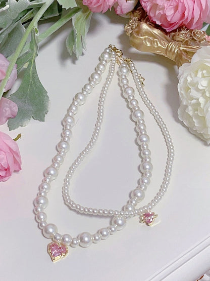 Rhinestone Layered Beaded Necklace - Cheese Cat