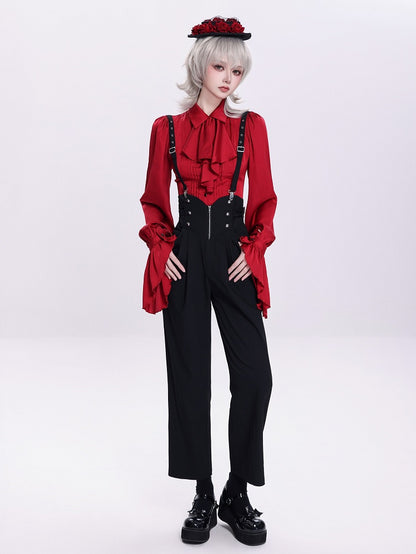 Black High-Waist Ouji Pants with Zip, Buckle Straps, and Shoulder Clips - DevilInspired Exclusive Collection