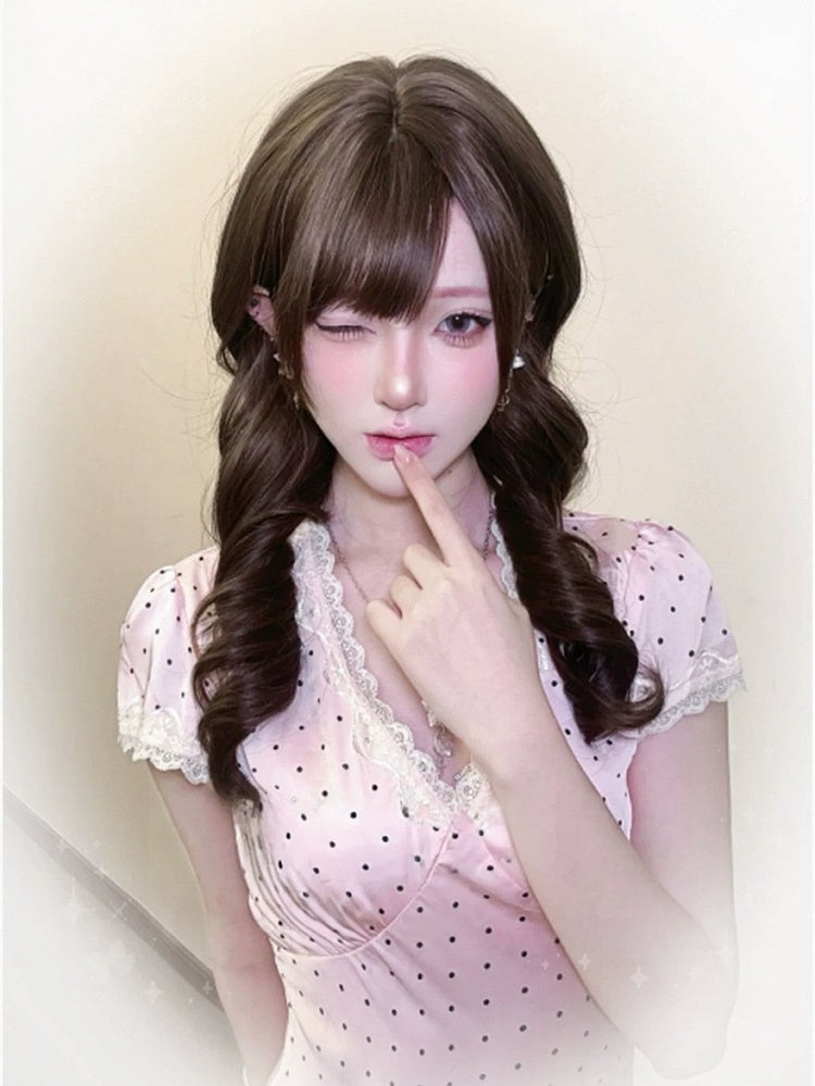 Dark Brown 65cm Curly Wig with Side-swept Bangs - Universe Opening
