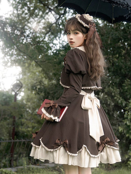 OP Boned Two-Piece Fake Cute Brown Long-Sleeve Lolita Dress