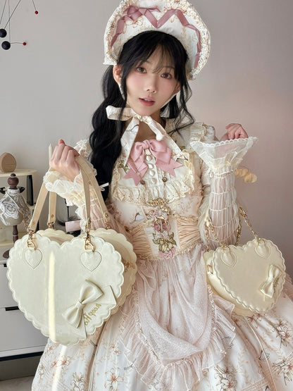 / with Crossbody Heart-shaped Hand - Zipper Bag Sweet PU Lolita Yellow Bow Leather