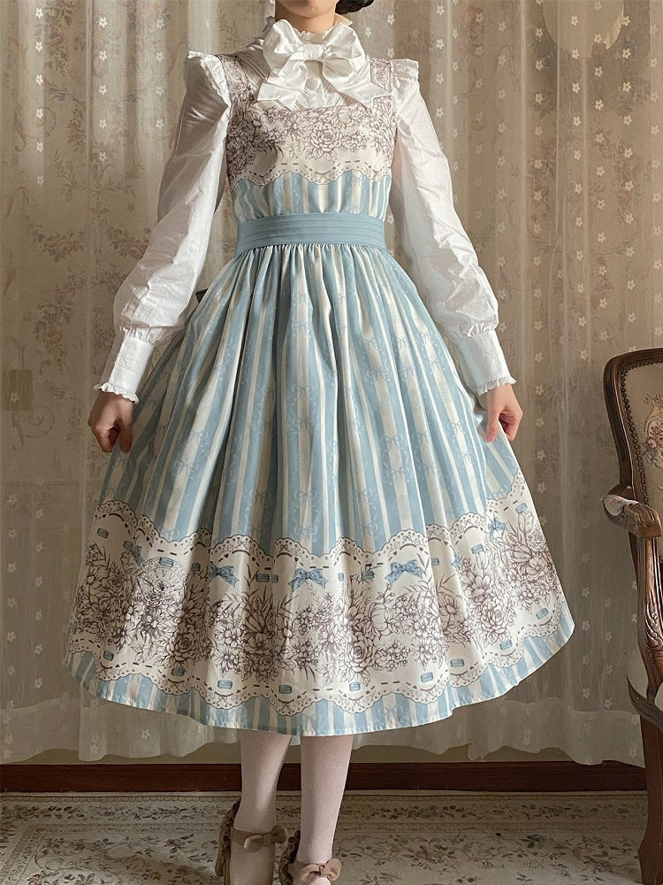 Version Jumper and Lolita Skirt Print Blue Classic Floral Clock Long