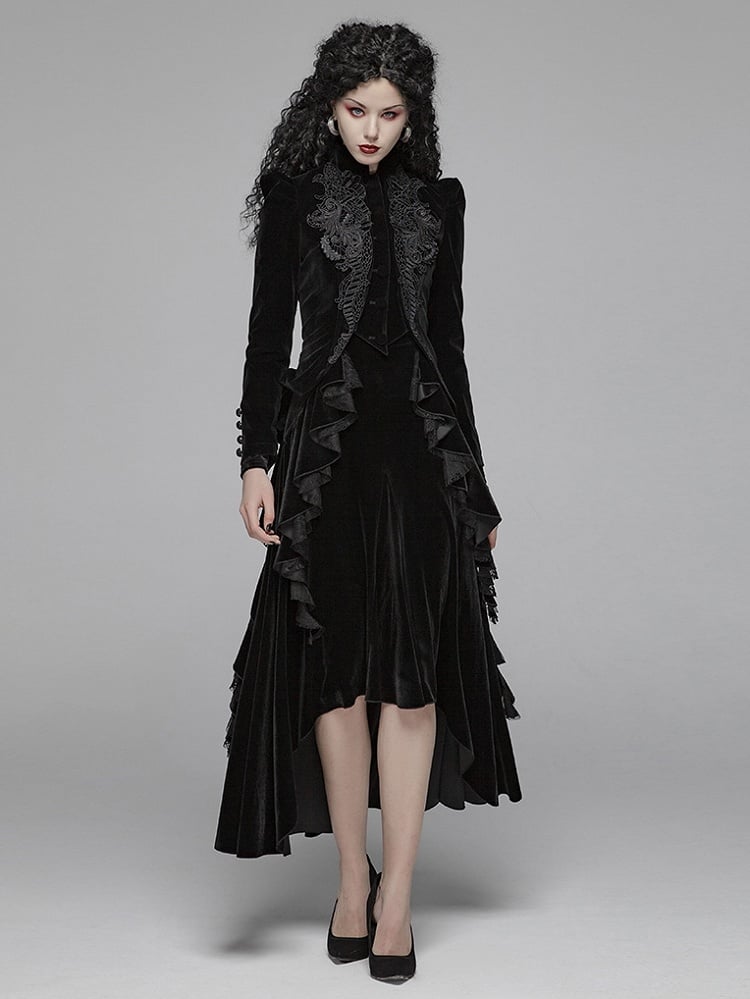 Short Weft Black Gothic Velvet Coat