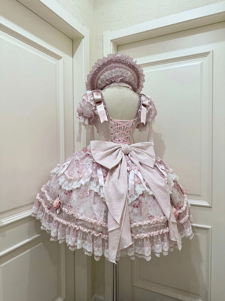 Ruffle Hime with Multi-Layered Lolita Pink Accents Puffy Rose Dress